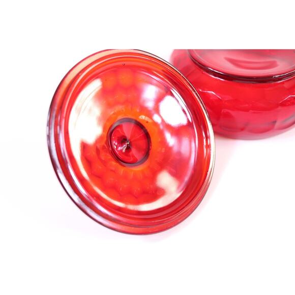 Vintage Viking Glass Georgian Ruby Red Honeycomb Candy Dish And Lid 6" Diameter - Picture 6 of 8